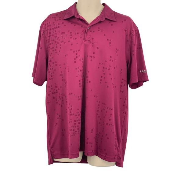 Izod XFG Mens SS Pullover Cool FX Golf Polo Shirt Purple Geometric M - Picture 2 of 7